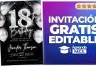 Invitación de 18 Años Negra y Plateada Editable en Canva – Gratis
