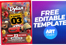 Cars Lightning McQueen Birthday Invitation – Editable in Canva – Free